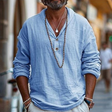 Relaxed Fit Hooded Henley Shirt with Textured Detail