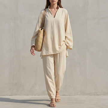 Relaxed Batwing Sleeve Tunic and Jogger Set for Daywear