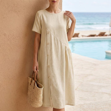 Oversized Maxi Dress with Button Front and Asymmetrical Hem