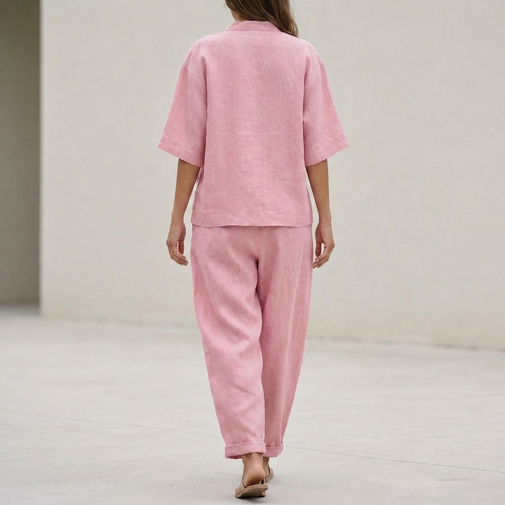 Relaxed Wrap Top and High-Waist Wide-Leg Trousers Set