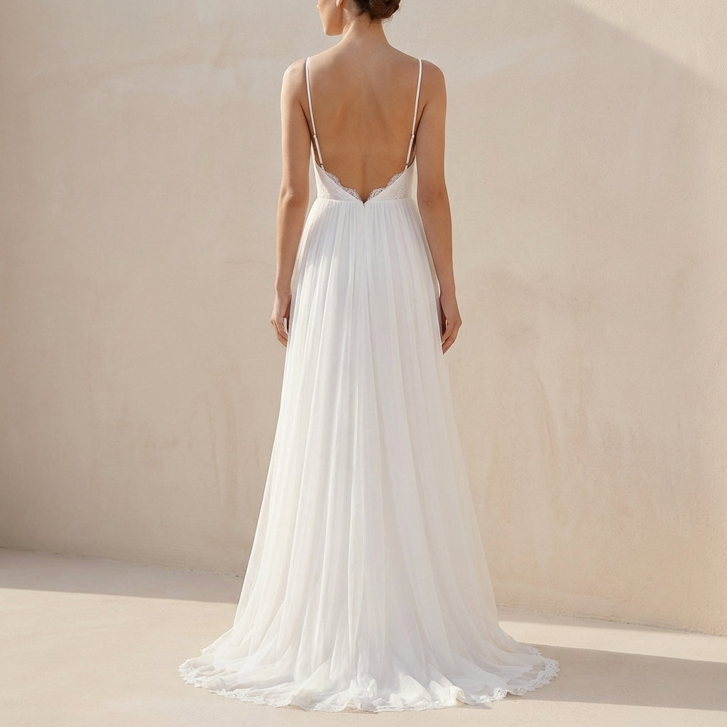 Ethereal Boho Bridal Maxi Dress with Lace Trim and Flowing Silhouette