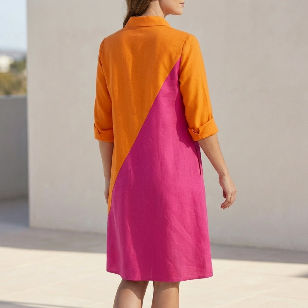 Relaxed A-Line Shirt Dress with Turn-Down Collar and Pockets