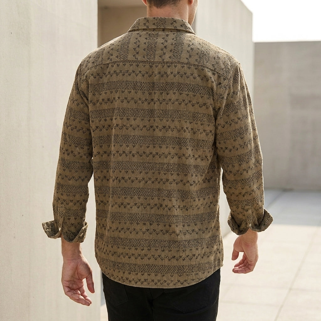 Relaxed Button-Front Shirt with Geometric Pattern