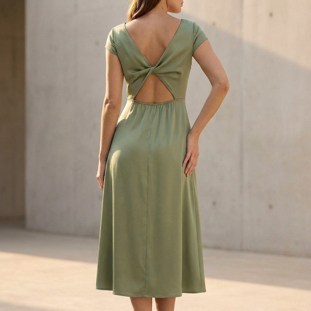 Elegant Fitted Midi Dress with Cowl Neck and Side Slit