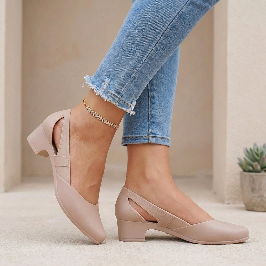 Sleek D'Orsay Pointed Toe Block Heel Pumps with Elegant Cutouts