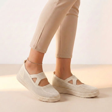 Elevated Knit Slip-On Sneakers with Cushioned Platform and Geometric Detailing