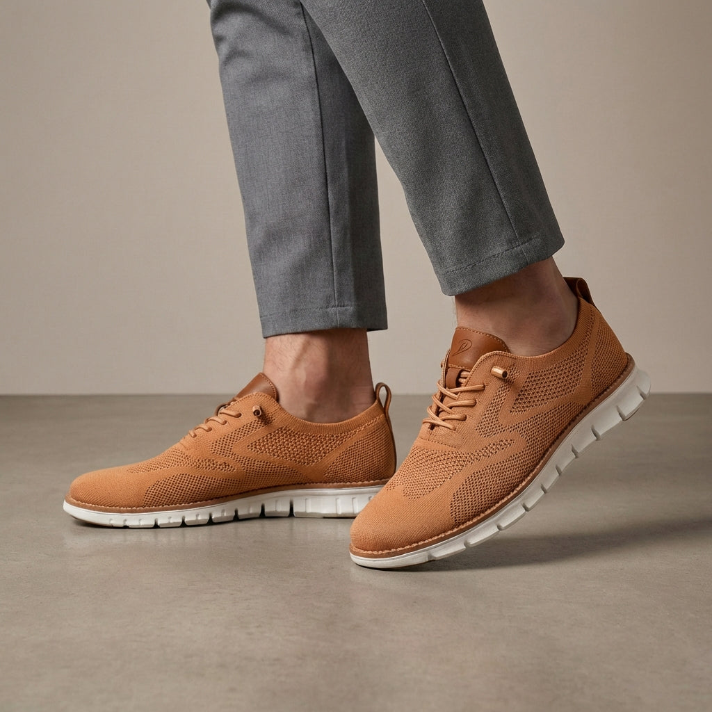 Sophisticated Knit Lace-Up Men's Casual Shoes with Textured Sole