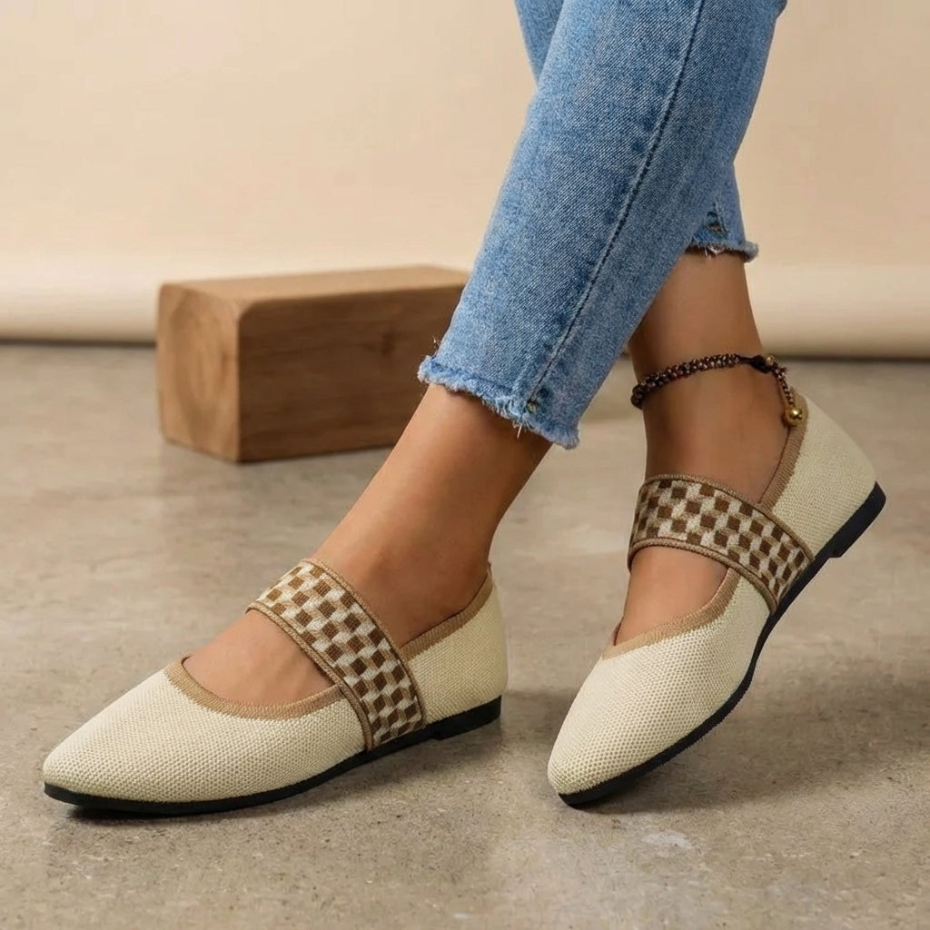 Iulian Sculpted Knit Flats with Geometric Mary Jane Strap for Elevated Casualwear