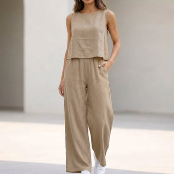 Refined Two-Piece Set with Relaxed Silhouette and Raw Hem Detail