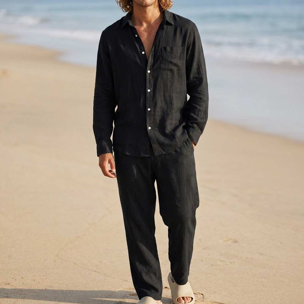 Luxe Relaxed-Fit Spread Collar Shirt and Ankle-Length Trousers Set