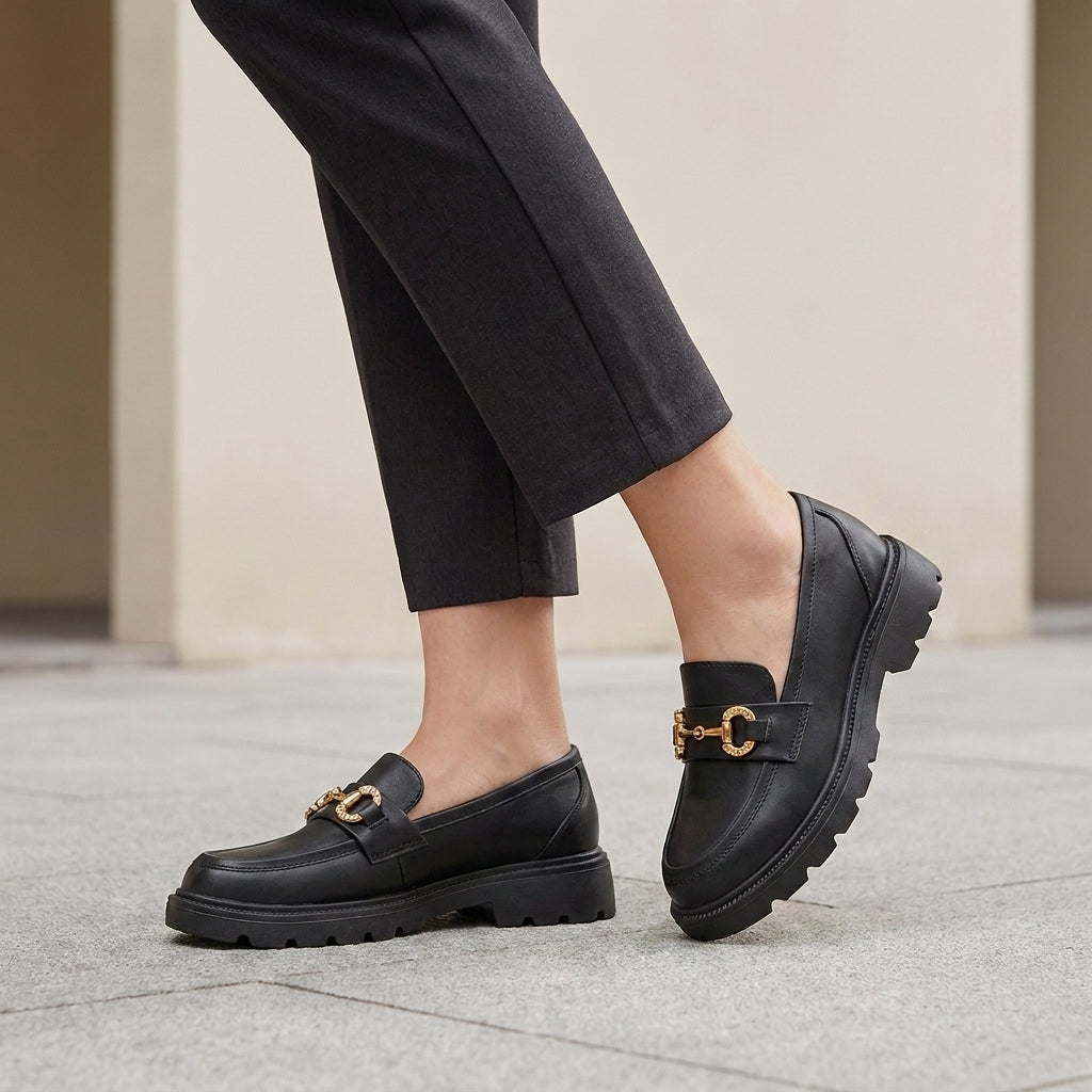 Platform Loafers with Lug Sole and Gold Bit