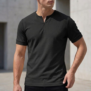 Fitted Men’s Knit Short-Sleeve Shirt with Stand Collar and Zip