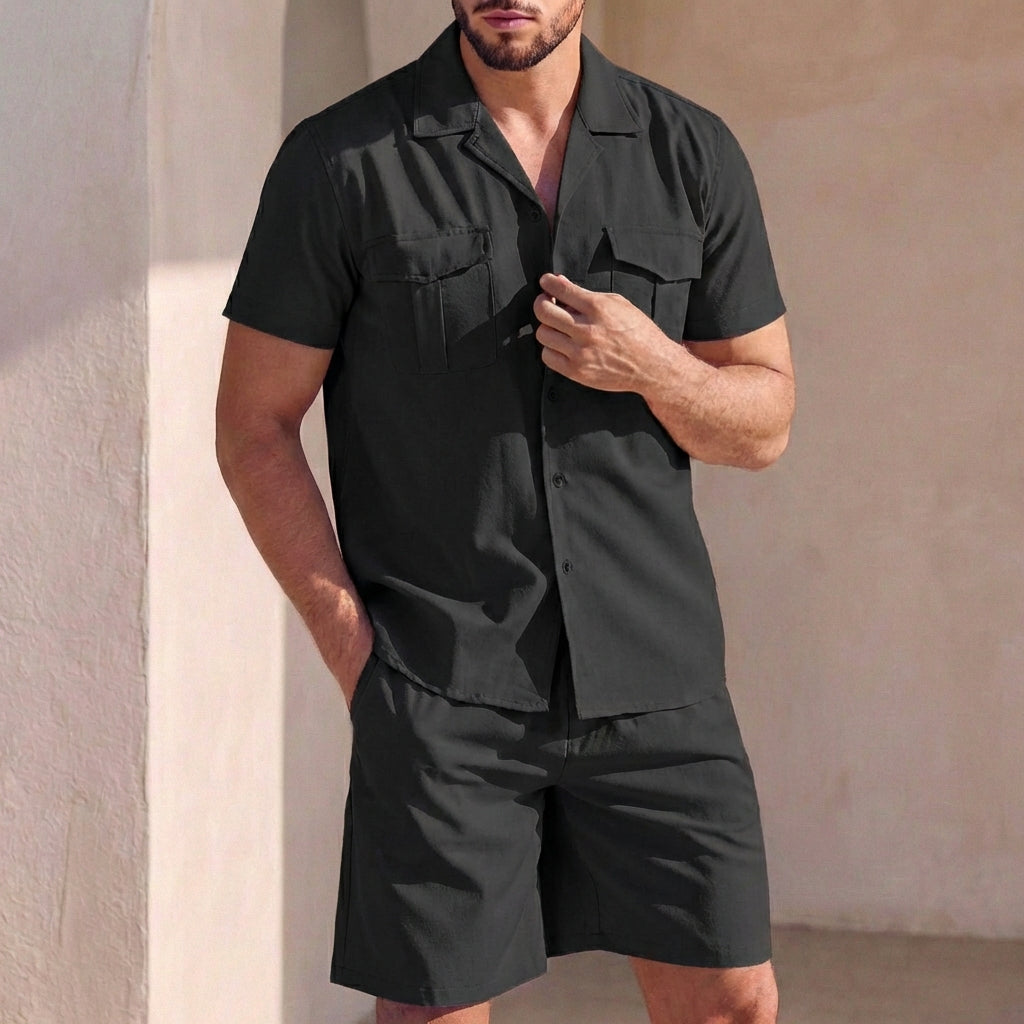 Relaxed Blend Short Sleeve Shirt and Knee-Length Shorts Set