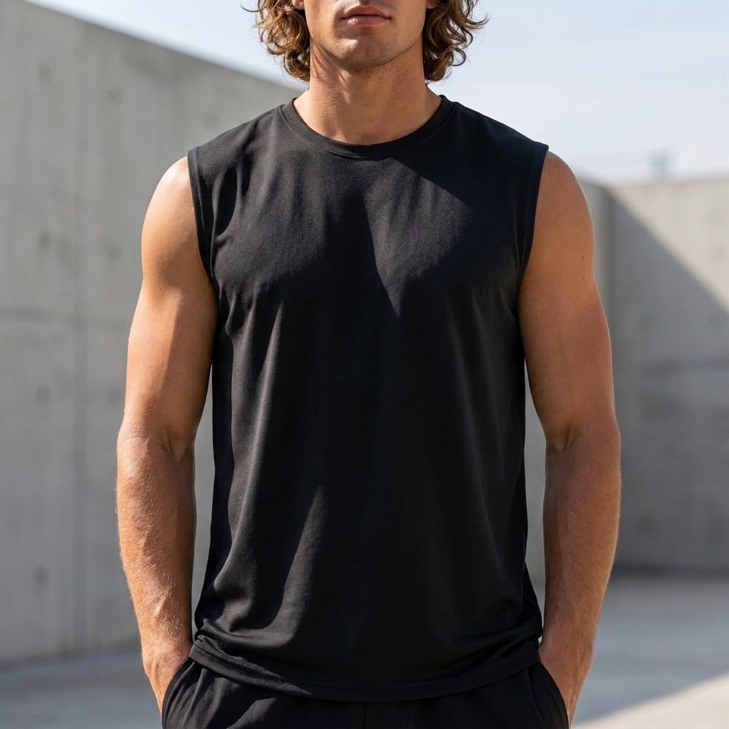 Elevated Relaxed-Fit Knit Sleeveless Tee with Timeless Round Neckline