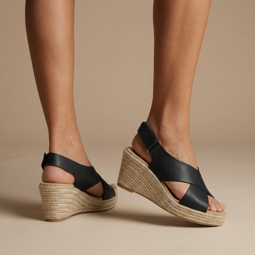 Elegant Wedge Sandals with Braided Espadrille Sole and Adjustable Strap