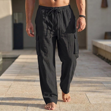 Relaxed Wide-Leg Cargo Pants with Drawstring Waist and Pockets