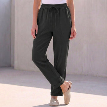 Relaxed Ankle Pants with Drawstring Waist and Cuffed Hems