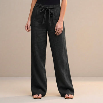 High-Waist Flowing Wide-Leg Trousers with Self-Tie Waist
