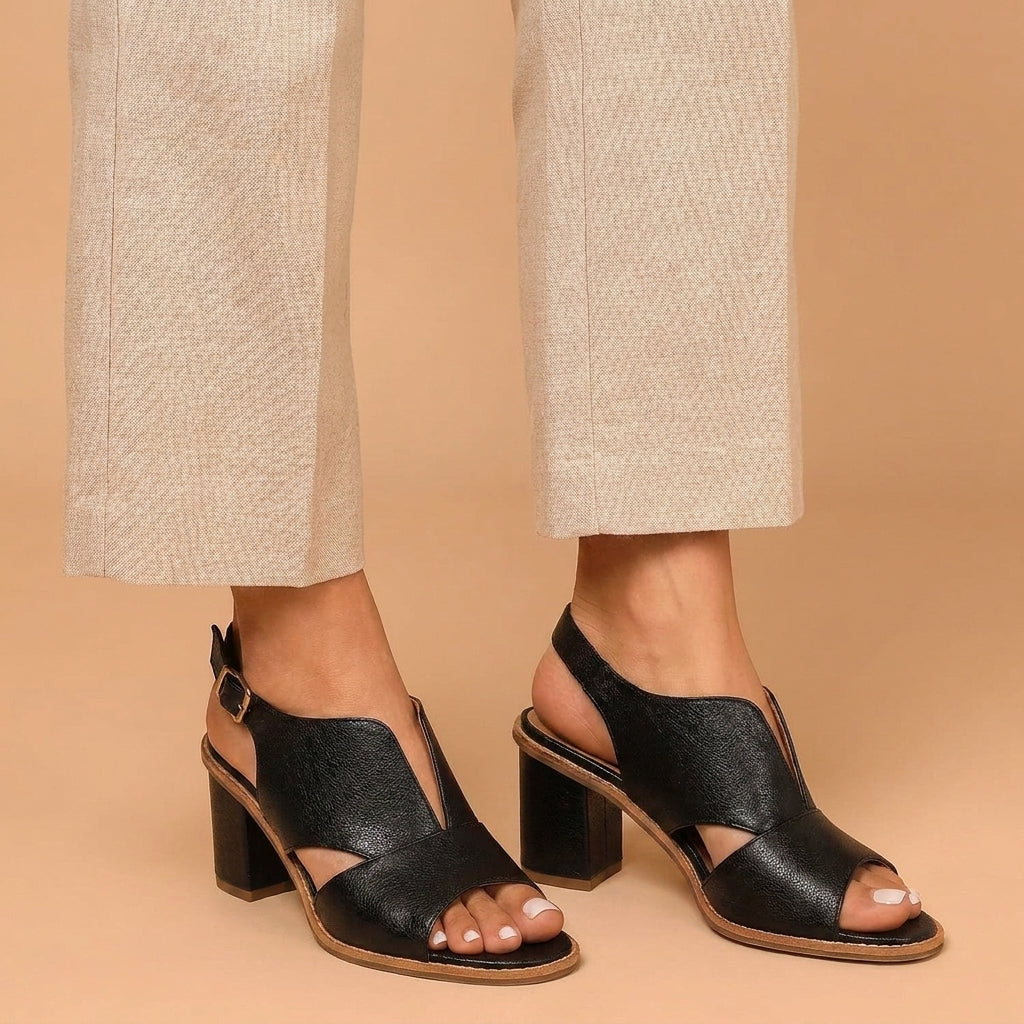 Elegant Block Heel Pumps with V-Cut Vamp and Slingback Strap