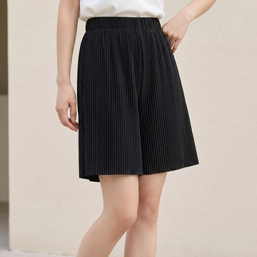 High-Waisted Pleated Wide-Leg Culottes with Elastic Waistband