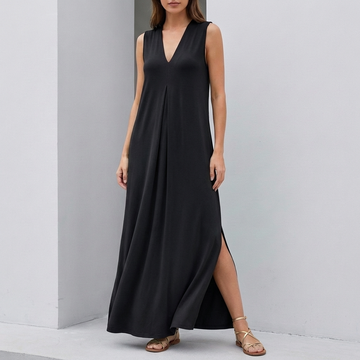 Flowing Sleeveless Maxi Dress with V-Neck and Elegant Side Slits