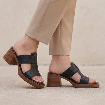 Sculptural Cutout Slide Sandals with Block Heel and Platform Sole