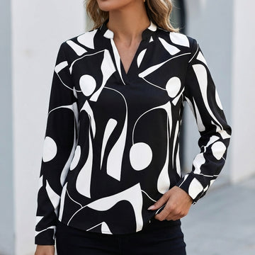 Relaxed Blouse with Abstract Print and Shirt Collar