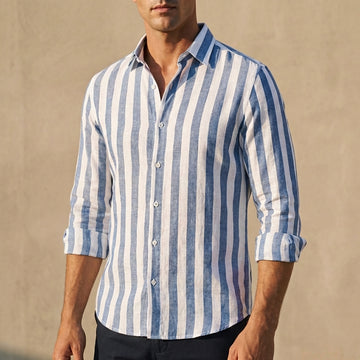 Relaxed Fit Striped Shirt with Turndown Collar and Rolled Cuffs