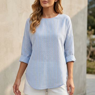 Relaxed-Fit Blouse with Rolled Sleeves and Curved Hem