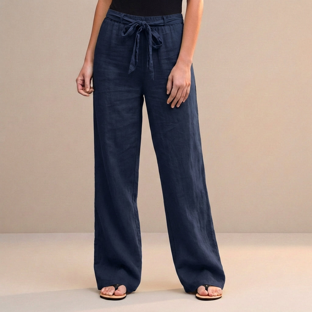 High-Waist Flowing Wide-Leg Trousers with Self-Tie Waist