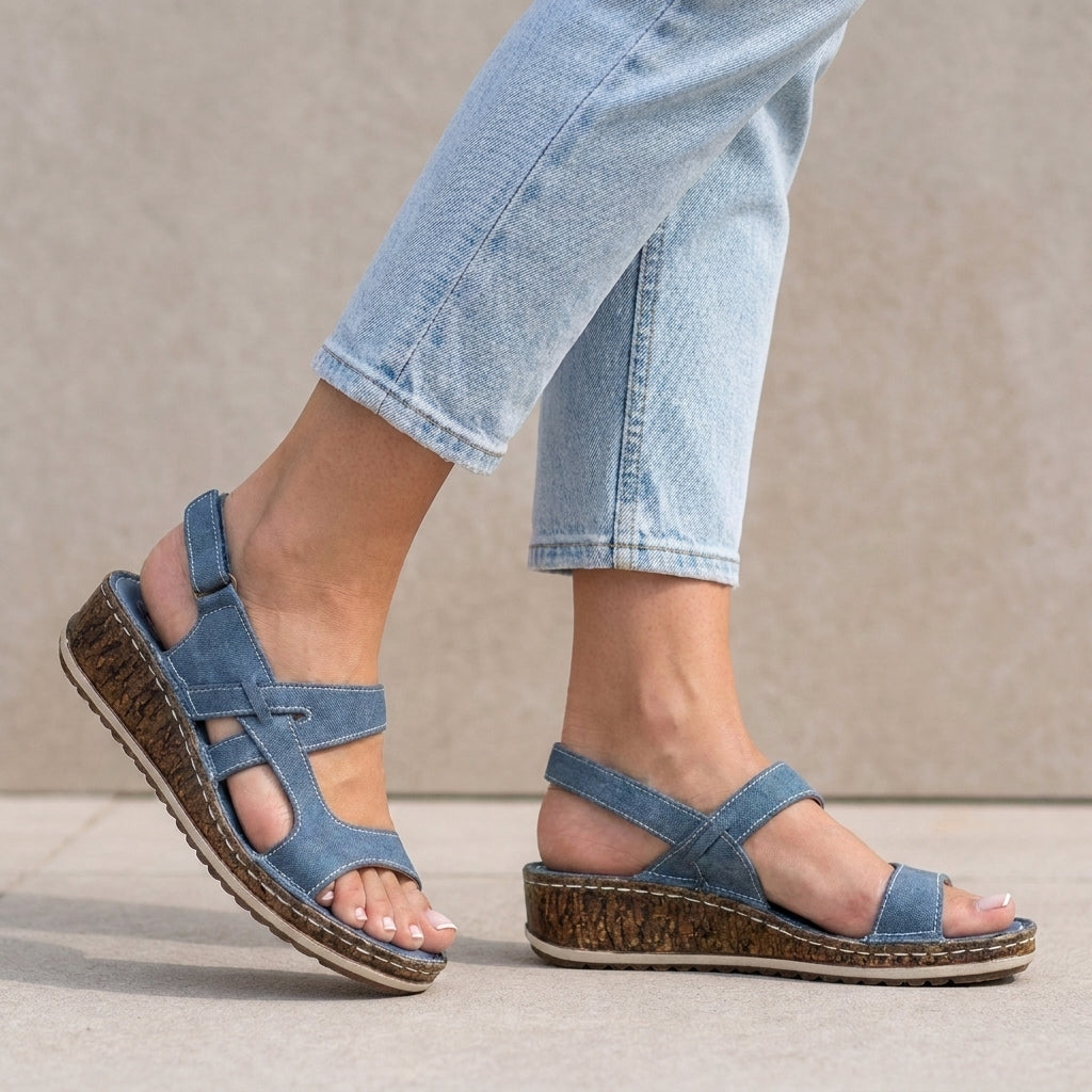 Strappy Wedge Sandals with Cork-Textured Platform and Adjustable Strap