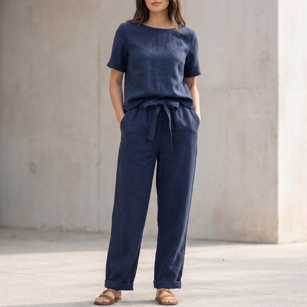 Elevated Two-Piece Set with Cropped Top and Tailored Tapered Pants