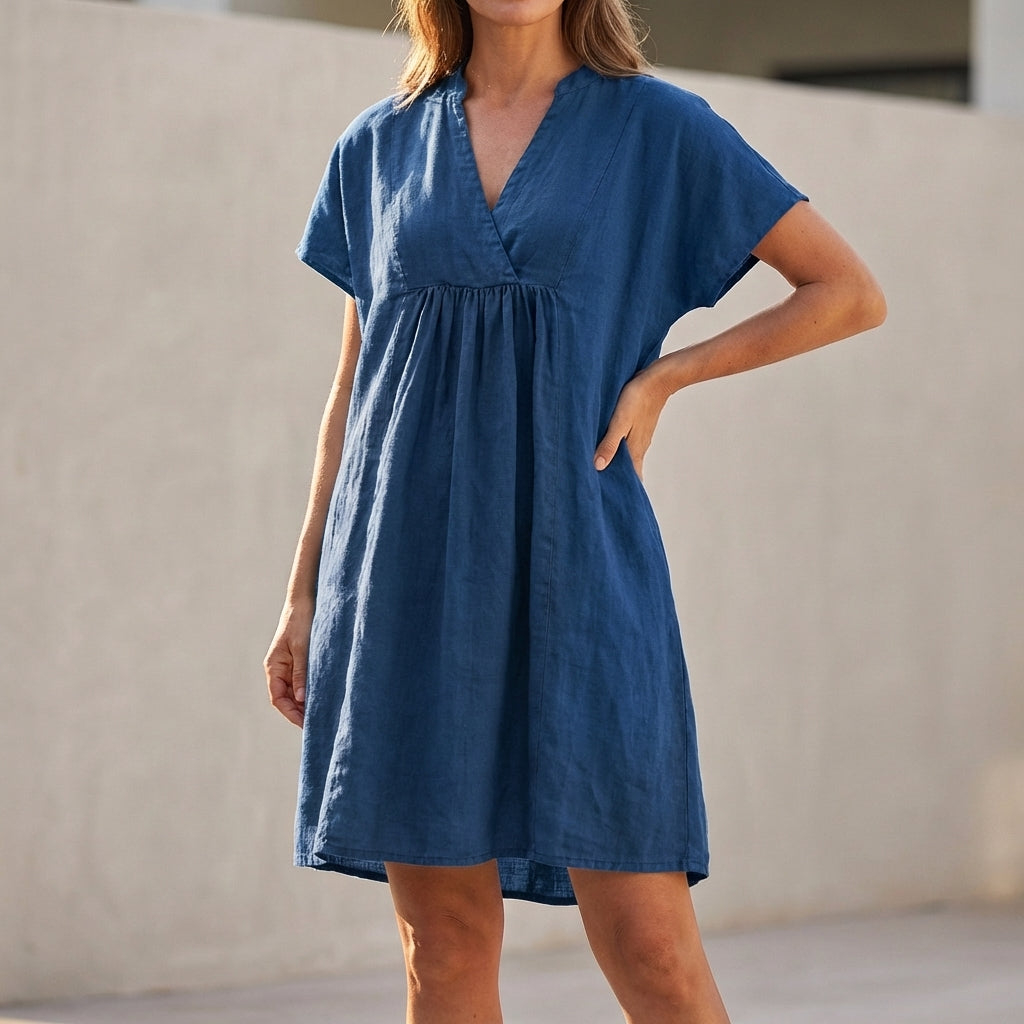 Smock Mini Dress with Gathered Empire Waist and Pockets