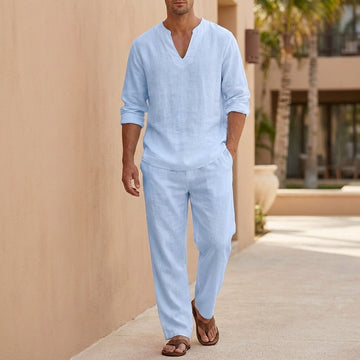 Relaxed V-Neck Shirt and Ankle-Length Pants Set