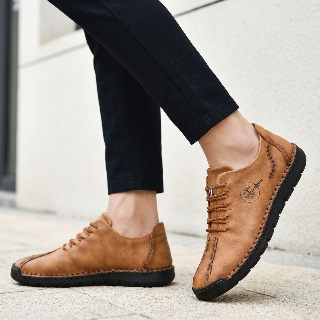 Men’s Casual Loafers with Decorative Lacing and Topstitching