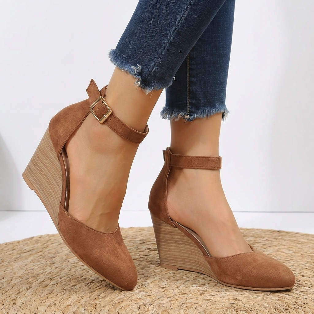 Siena Pointed-Toe Ankle Strap Wedge