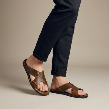 Relaxed Woven Slide Sandal with Topstitch Detailing