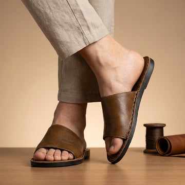 Textured Slip-On Slide Sandal with Signature Stitching Detail