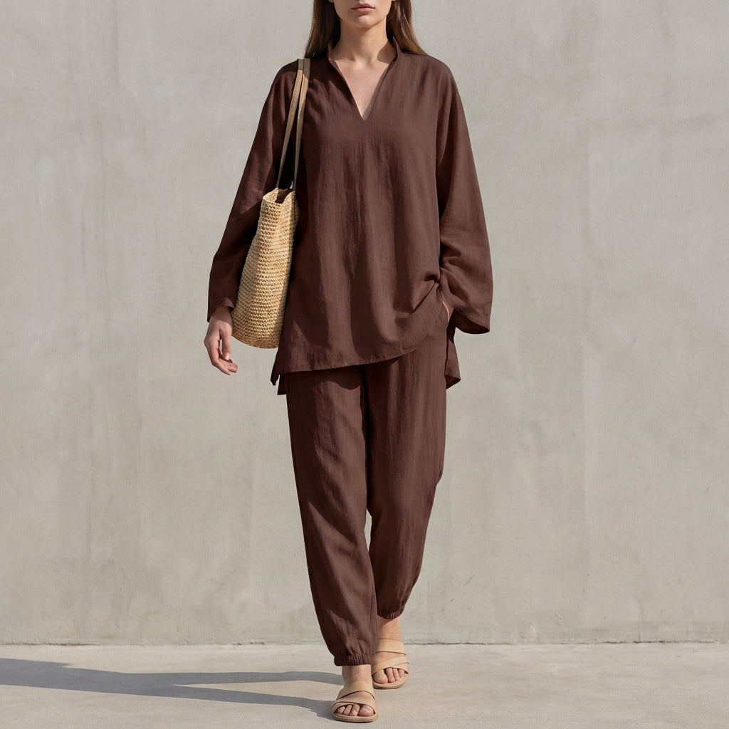 Relaxed Batwing Sleeve Tunic and Jogger Set for Daywear