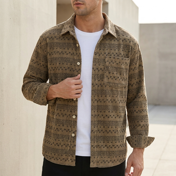 Relaxed Button-Front Shirt with Geometric Pattern