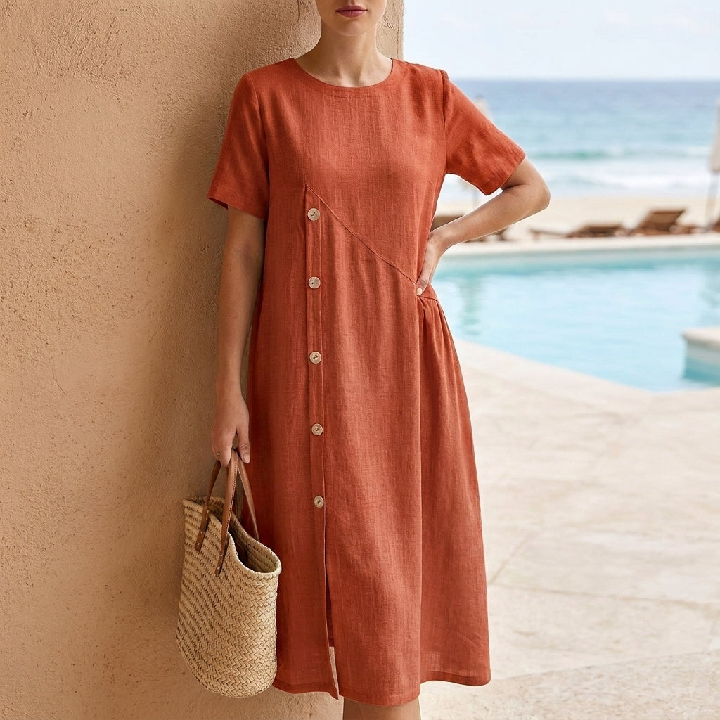 Oversized Maxi Dress with Button Front and Asymmetrical Hem