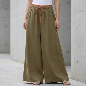 Relaxed Fit Drawstring Wide-Leg Ankle Pants with Pockets