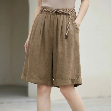 Relaxed Fit Shorts with Braided Belt and Turn-Up Cuffs