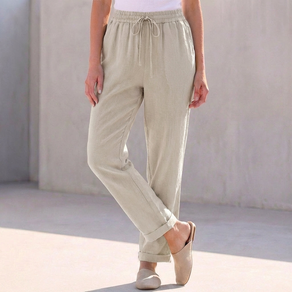 Relaxed Ankle Pants with Drawstring Waist and Cuffed Hems