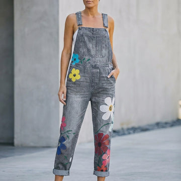 Relaxed Fit Floral-Print  Jumpsuit with Adjustable Straps