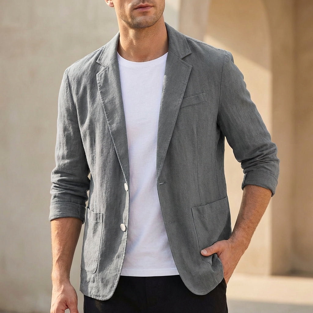 Relaxed Blazer with Notch Lapel and Button Closure