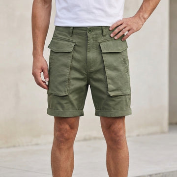 Relaxed Knee-Length Cargo Shorts with Flap Pockets