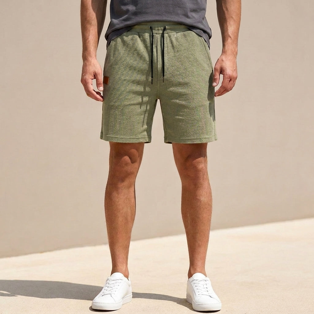 Men’s Relaxed Waffle Knit Shorts with Drawstring and Pockets