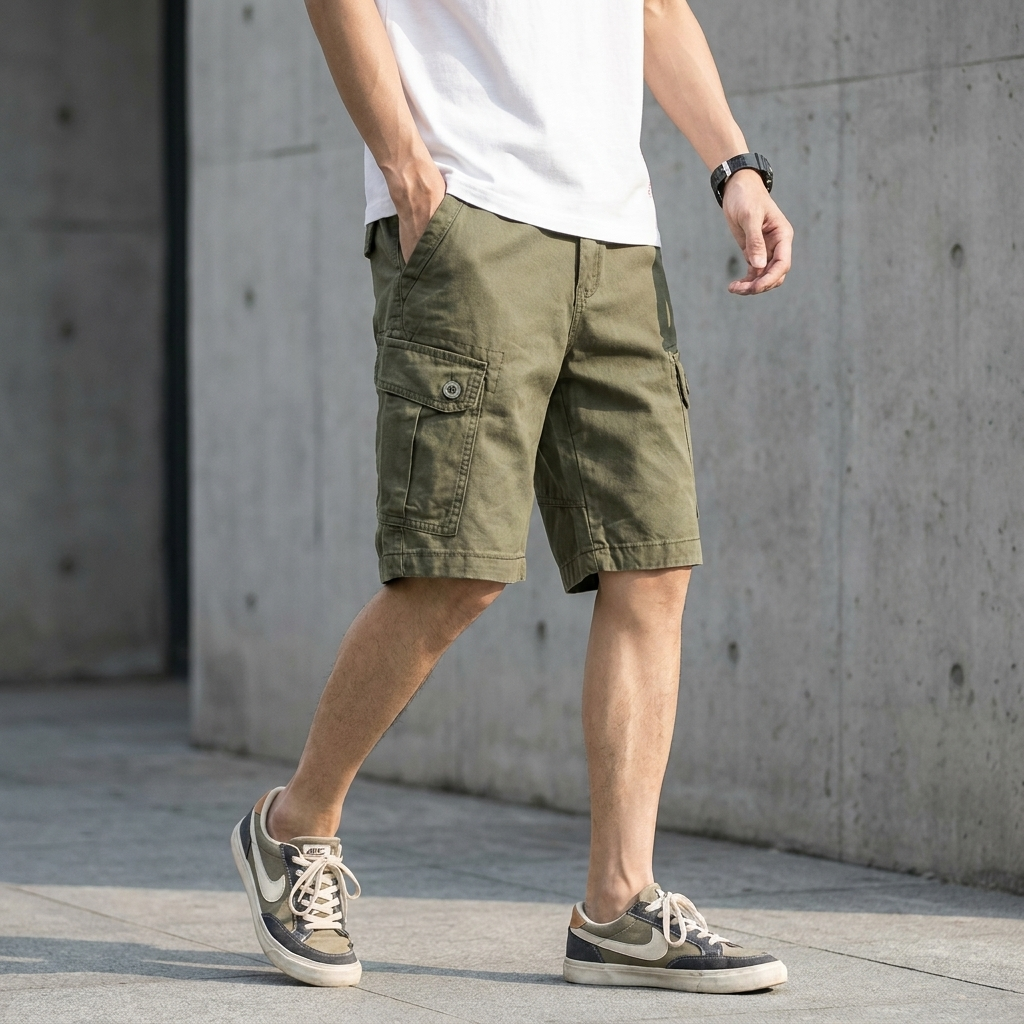 Relaxed Fit Cargo Shorts with Signature Stitching