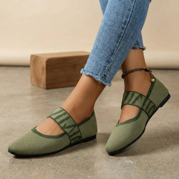 Iulian Sculpted Knit Flats with Geometric Mary Jane Strap for Elevated Casualwear